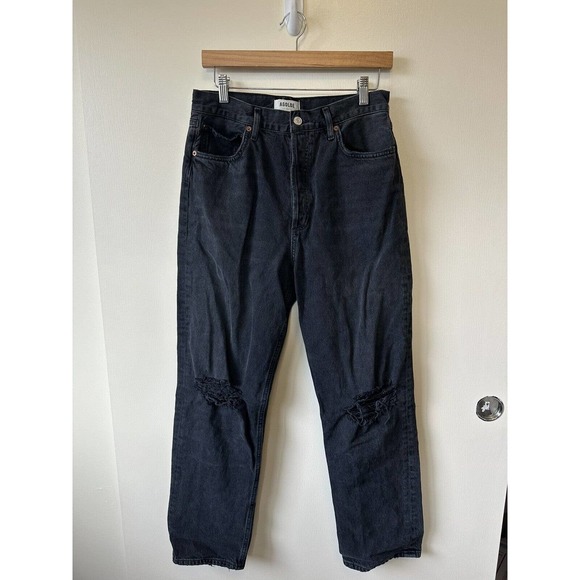 Agolde 90s Pinch Waist in Howl Black Distressed Straight Jeans Size 29 - Picture 3 of 8
